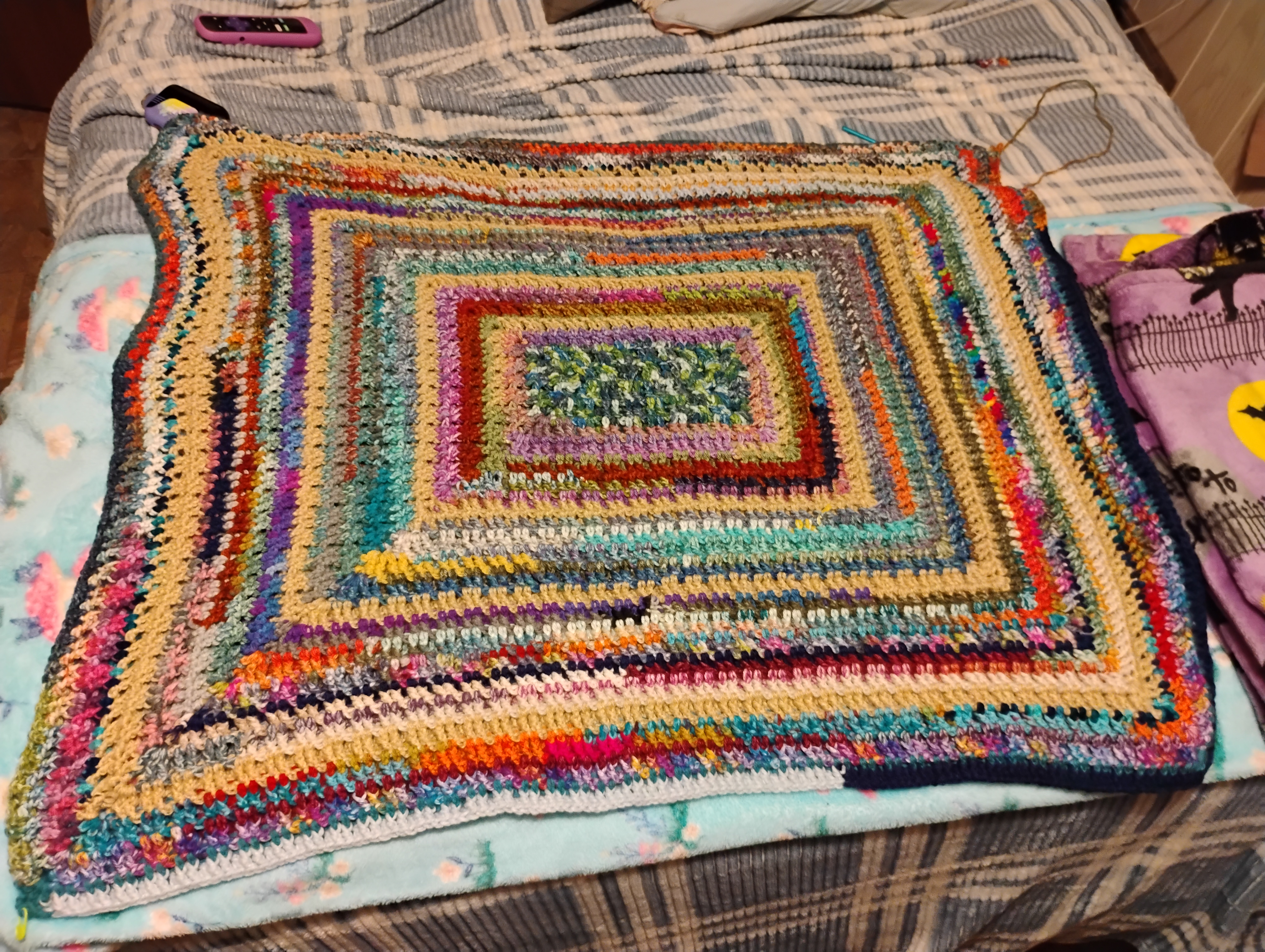 Large colorful king-size scrap-ghan work in progress